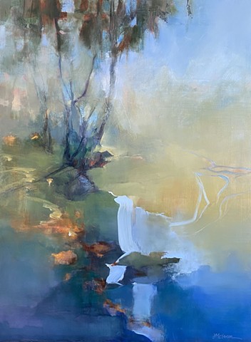 Blue and green oil landscape painting by Judy McSween