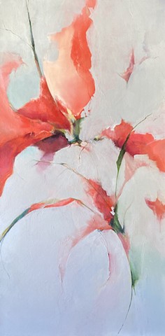abstract floral oil painting in red and gray by Judy McSween