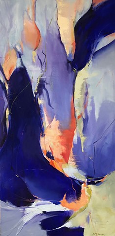 Abstract painting of orange buds on a violet background by Judy McSween