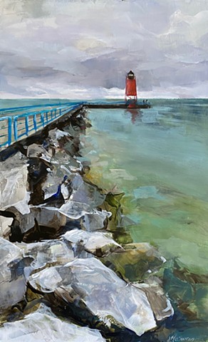 Painting of Charlevoix Lighthouse in MI by Judy McSween
