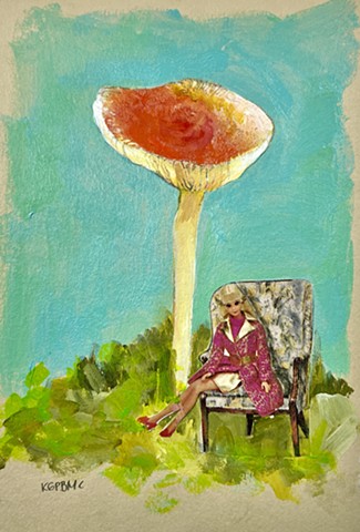 Barbie, mushroom, chair, sky
