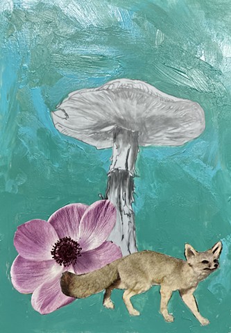mushroom, fox, flower