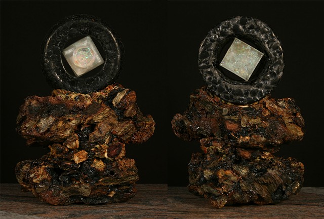 Mixed Media, Denis A. Yanashot, Anthracite, Sculpture, Crystals, Opals, Burnt Culm Clumps, art from coal, 
