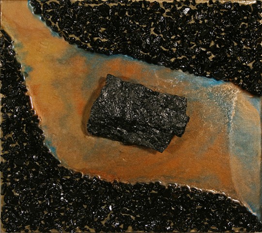 Mixed Media Relief (birch plywood, coal, adhesive, epoxy resin, mica powders, acrylic paint) 
