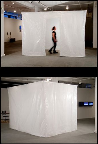 Large scale sculpture installation made with glassine and office tape.