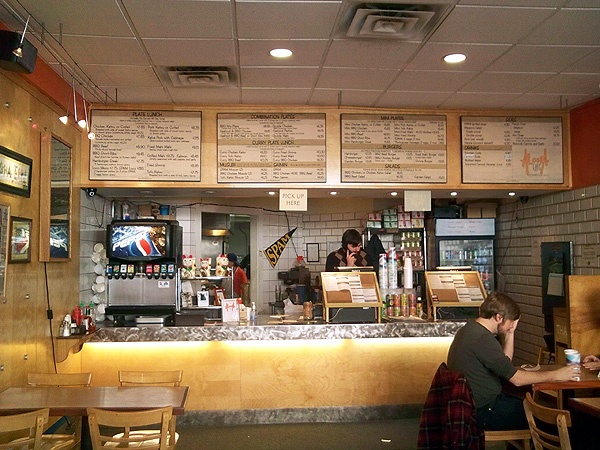 Restaurant interior facing counter