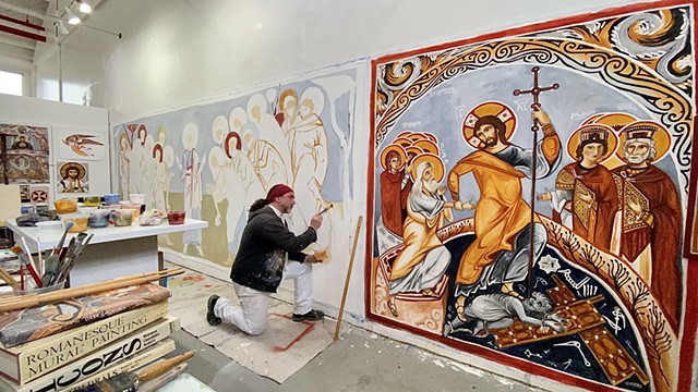working on the murals for Our Lady of Fatima Russian Byzantine Catholic Church