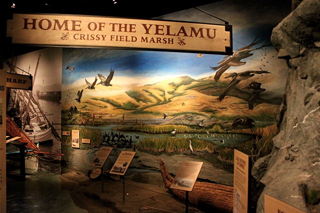 'The Presidio 1790: Home of the Yelamu'
designed & hand-painted mural for National Park Service,
San Francisco Maritime National Historic Park, 
Visitor Center II, San Francisco CA