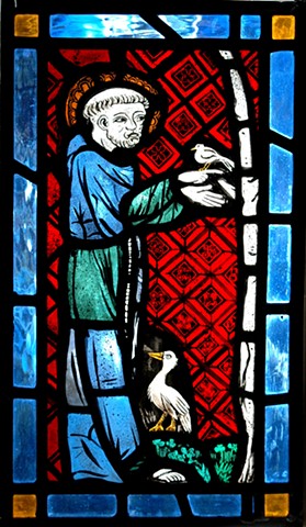 Saint Francis (glass panel in Medieval style)