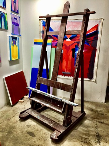 'Old Charlie', my easel I built when i had a job in a woodshop when I first moved to San Francisco and had no money. I still use it!