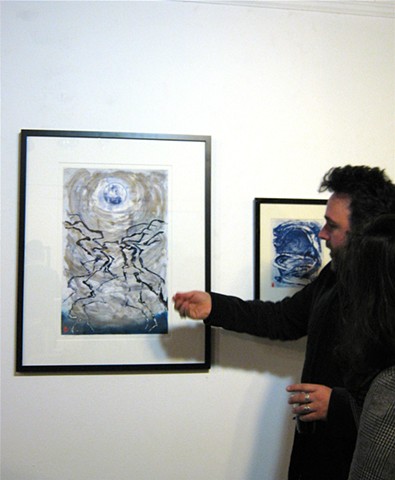 speaking with an art admirer, 
LIVE Arts Gallery SF