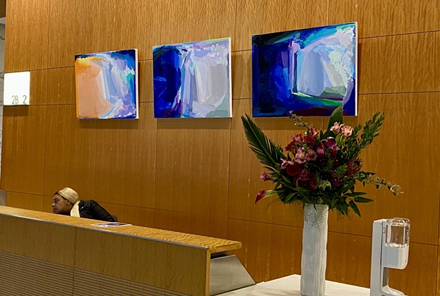 My work of 11 paintings exhibited in the lobby of 425 Market St, San Francisco