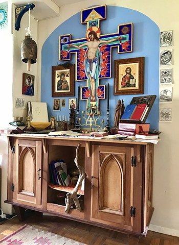 Painted Crucifix for private prayer shrine (In situ)