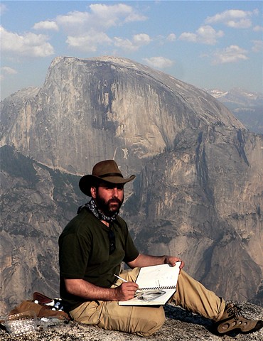 watercolor painting on top of North Dome, Yosemite National Park, CA