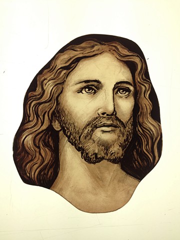 Head of Jesus (classical style) - glass painting 