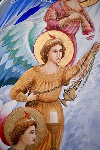 Detail, Tabernacle mural painting, St. Dominics Catholic Church, Benicia CA