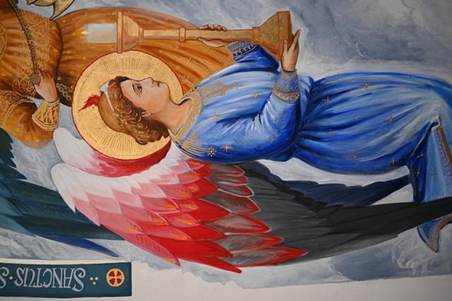 Detail, Tabernacle mural painting, St. Dominics Catholic Church, Benicia CA
