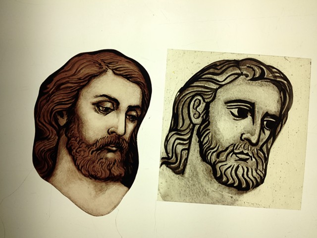 Head of Jesus (two styles Classical and Gothic/Byzantine) - glass painting