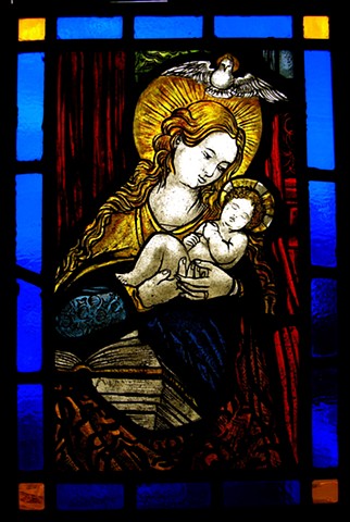Madonna and Christ Child glass panel (after a 14th century design) 