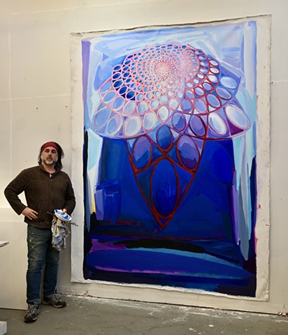 standing with my painting Lux Aeterna (for scale)