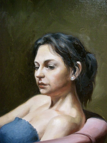 oil on board portrait of a lovely model from life.