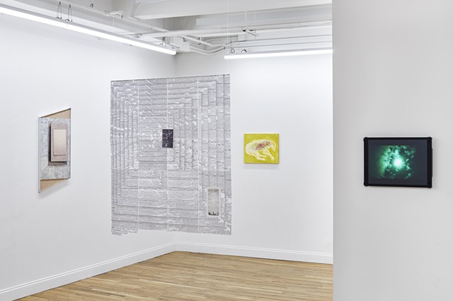 Installation View (from left to right Zack Rafuls, Mitch Patrick, Maya Perry, and Mitch Patrick.)