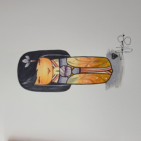 All Rights Reserved By Shauna Fujikawa Stickles and Hope4Pain Tattoos & Art Oddities - Sunset Kokeshi
