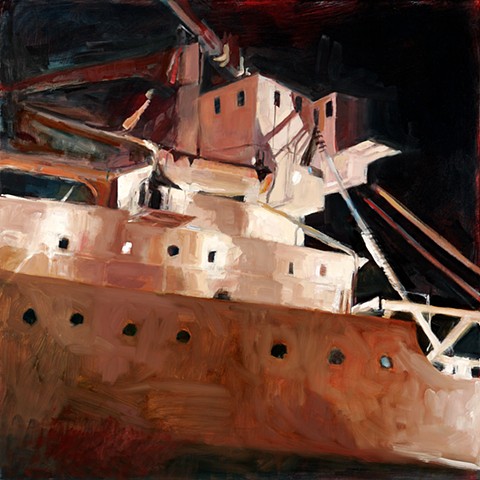night at the dock, night ship, moody ship