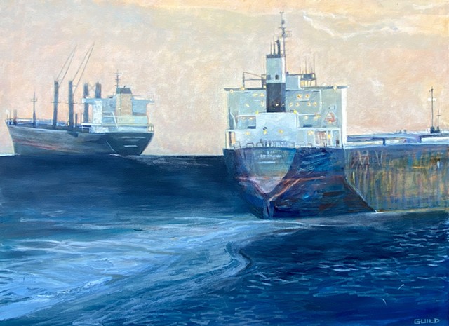 ships at sea, painting of ships, two ships painting