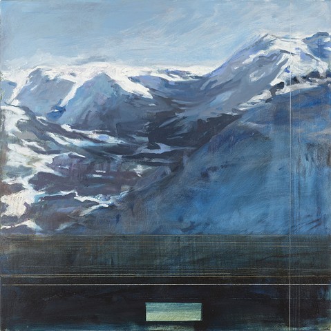 Oil painting of landscape as seen by surveillance cameras in the Alps