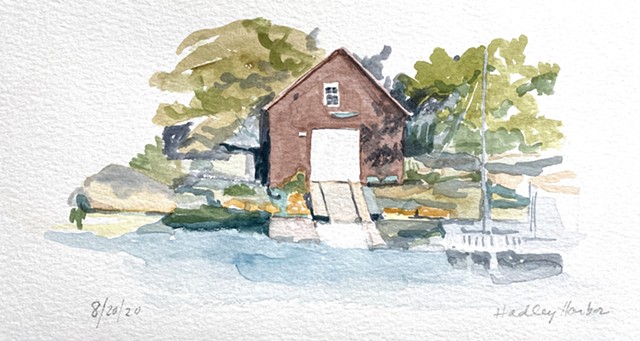 hadley harbor boat shed watercolor cynthia guild artist
