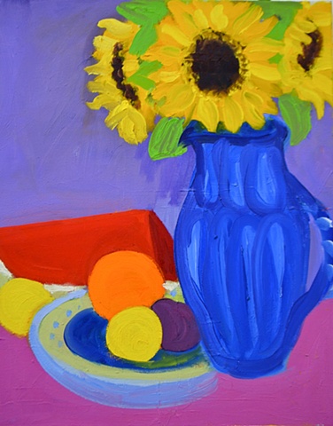 Sunflowers in a Blue Pitcher