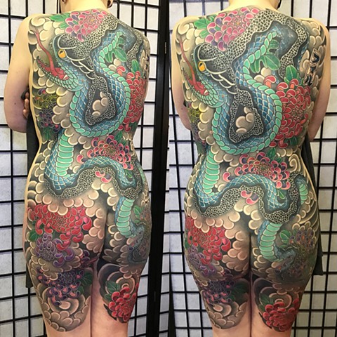 Hebi snake Japanese tattoo backpiece irezumi horimono leeds
