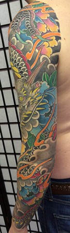 Dragon and Peony full sleeve japanese tattoo irezumi horimono wabori fil wood