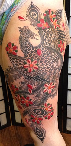 Phoenix and Cherry Blossom japanese tattoo irezumi horimono wabori fil wood
