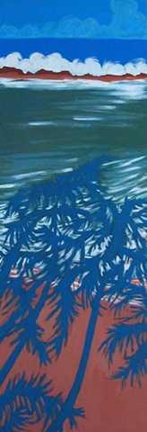 Oil painting of Carribean palm tree shadow by Maggie Wolszczan