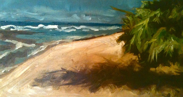OIl painting of Shaks beach Ramey Puerto Rico by Maggie Wolszczan