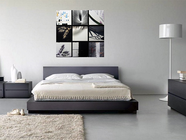 Black and White Composition
Nine canvases in an Interior