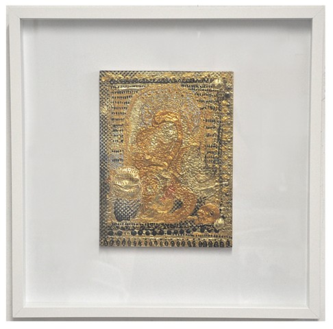 Icon – acrylic, enamel, gold leaf on plywood, 9x11”,2017