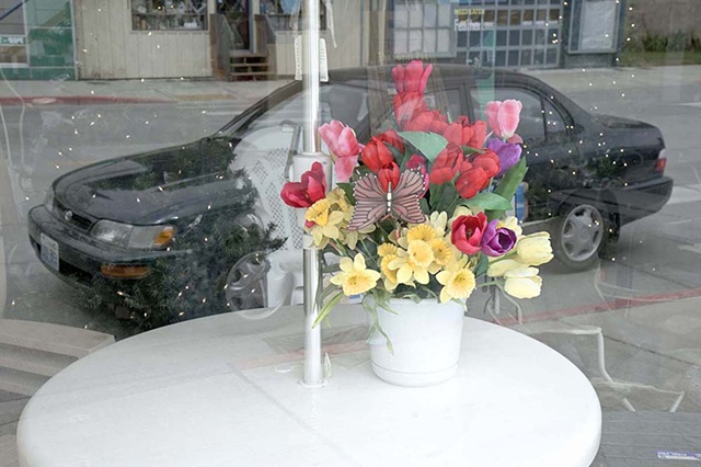 urban, car, automobile, flowers, reflection