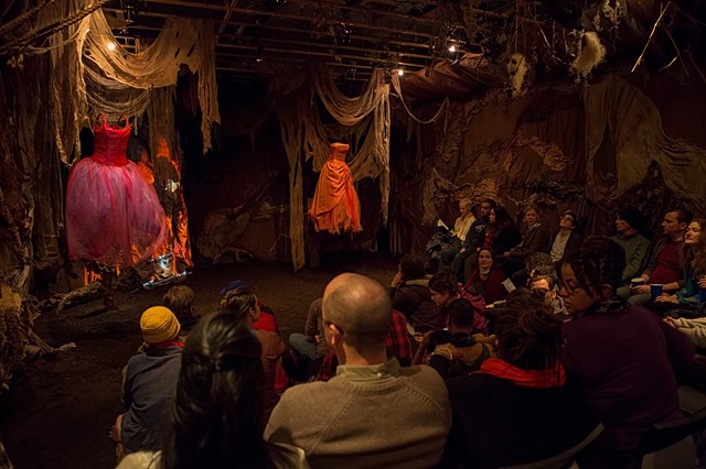 During performance. Detail for Installation for Bloom. She is Descending. Photo by Howard Gaines.