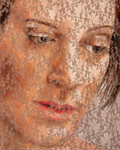 oil portrait on lace