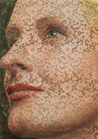 oil portrait on lace