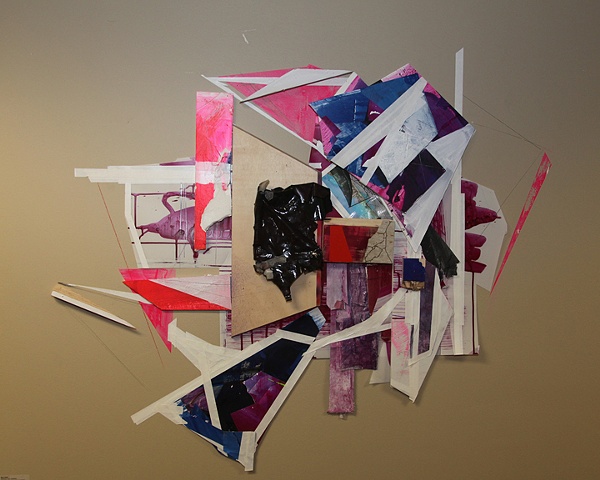 Mara Baker, Nothing is lost: (varosha),
Wood, tile, tape, vinyl, studio residues, sharpie, everyday pen and acrylic on wall and paper. Variable Wall Drawing.  2011. 
