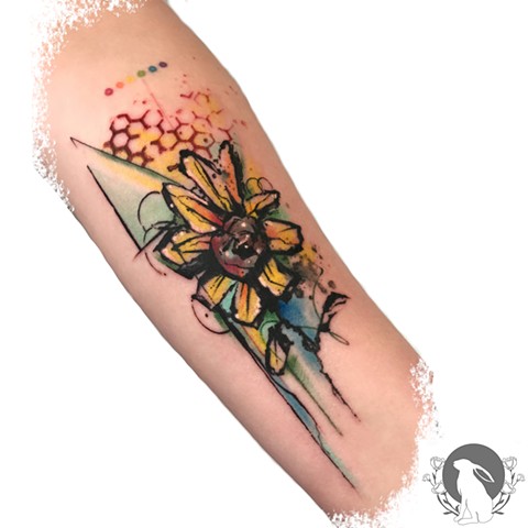 Graphic design watercolor Sunflower tattoo