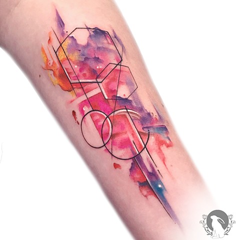 Watercolor geometric abstract tattoo