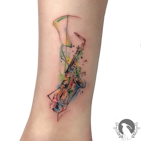 Watercolor Saxophone tattoo