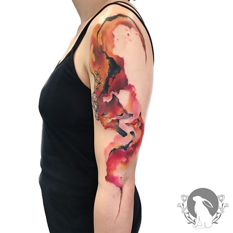Watercolor abstract fox tattoo