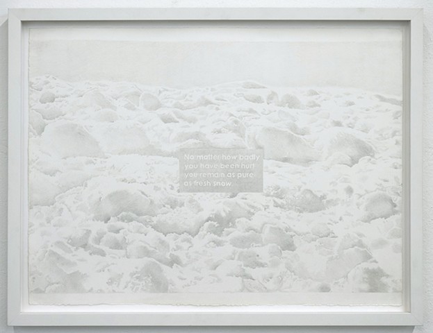 Graphite drawing snow landscape dedicated to rape survivors with the message no matter how badly you have been hurt you remain as pure as fresh snow