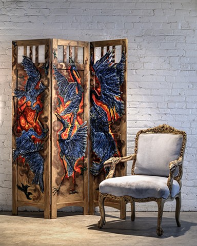 Fighting Cranes chair and screen